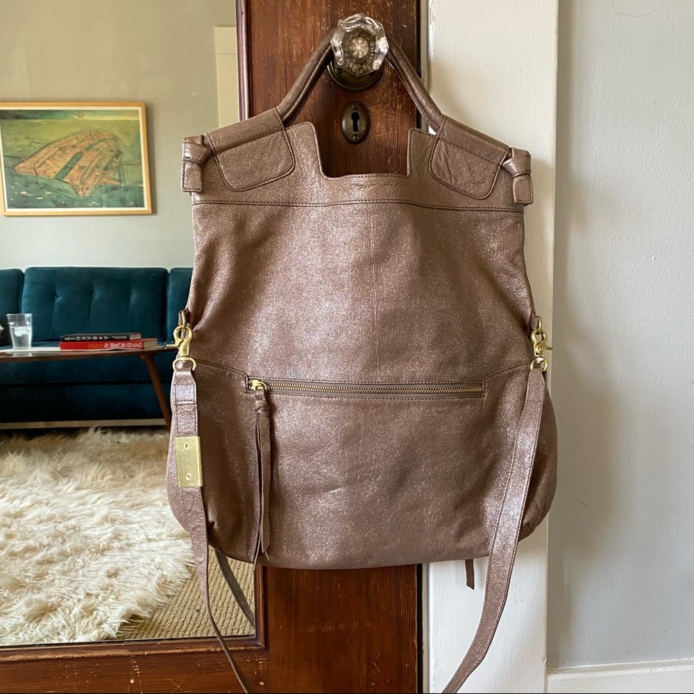 Foley&Corinna Foldover Tote Taupe Sparkle Leather